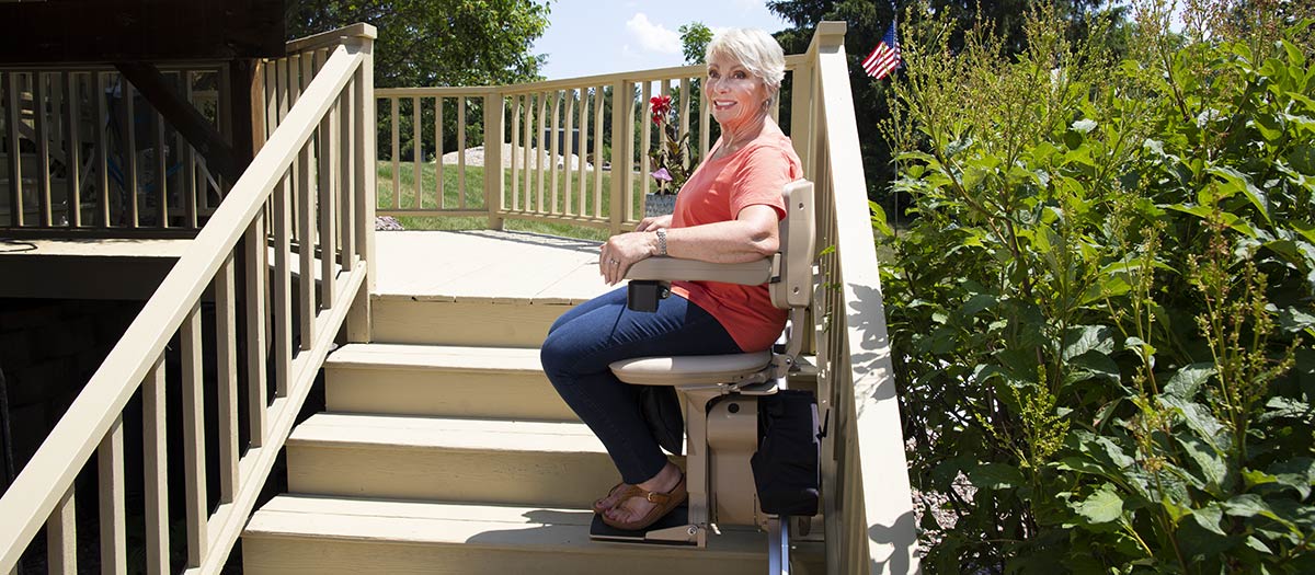 Bruno Elite straight outdoor stair lift on deck steps